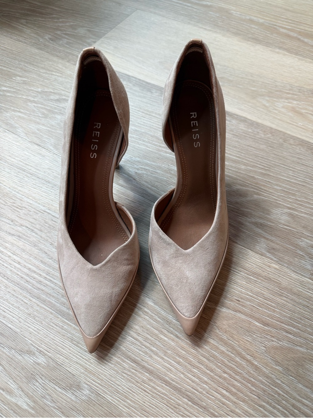 REISS Blush Nude Suede Pointed Toe Pumps